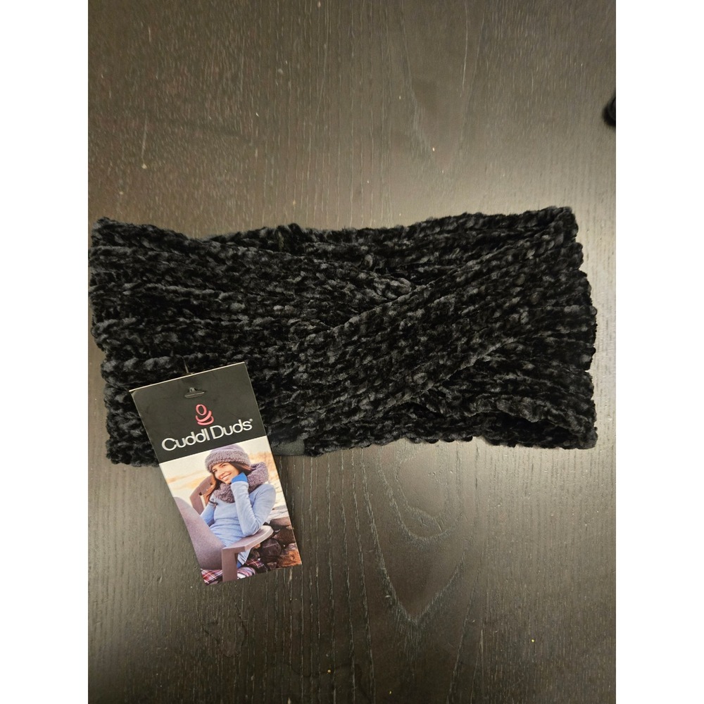 Cuddl Duds Black Fuzzy Knit Ear Warmer Headband Winter Accessory